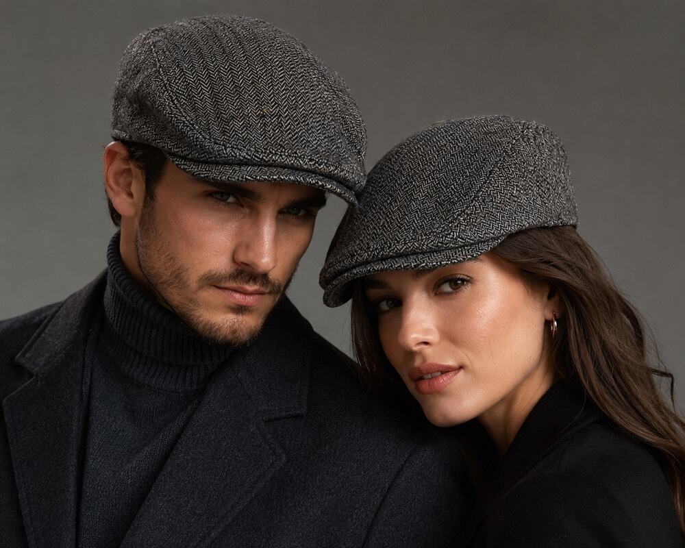 Kenneth Michael Vintage 100% Wool Herringbone Newsboy Ivy Flat Cap Gray L Unisex